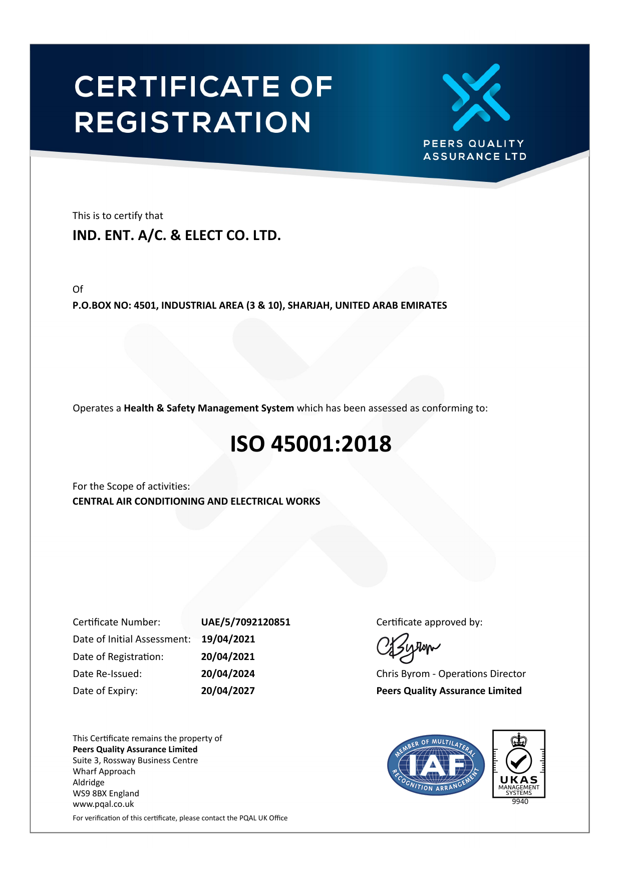 ISO 45001:2018 certificate for IECOMEP